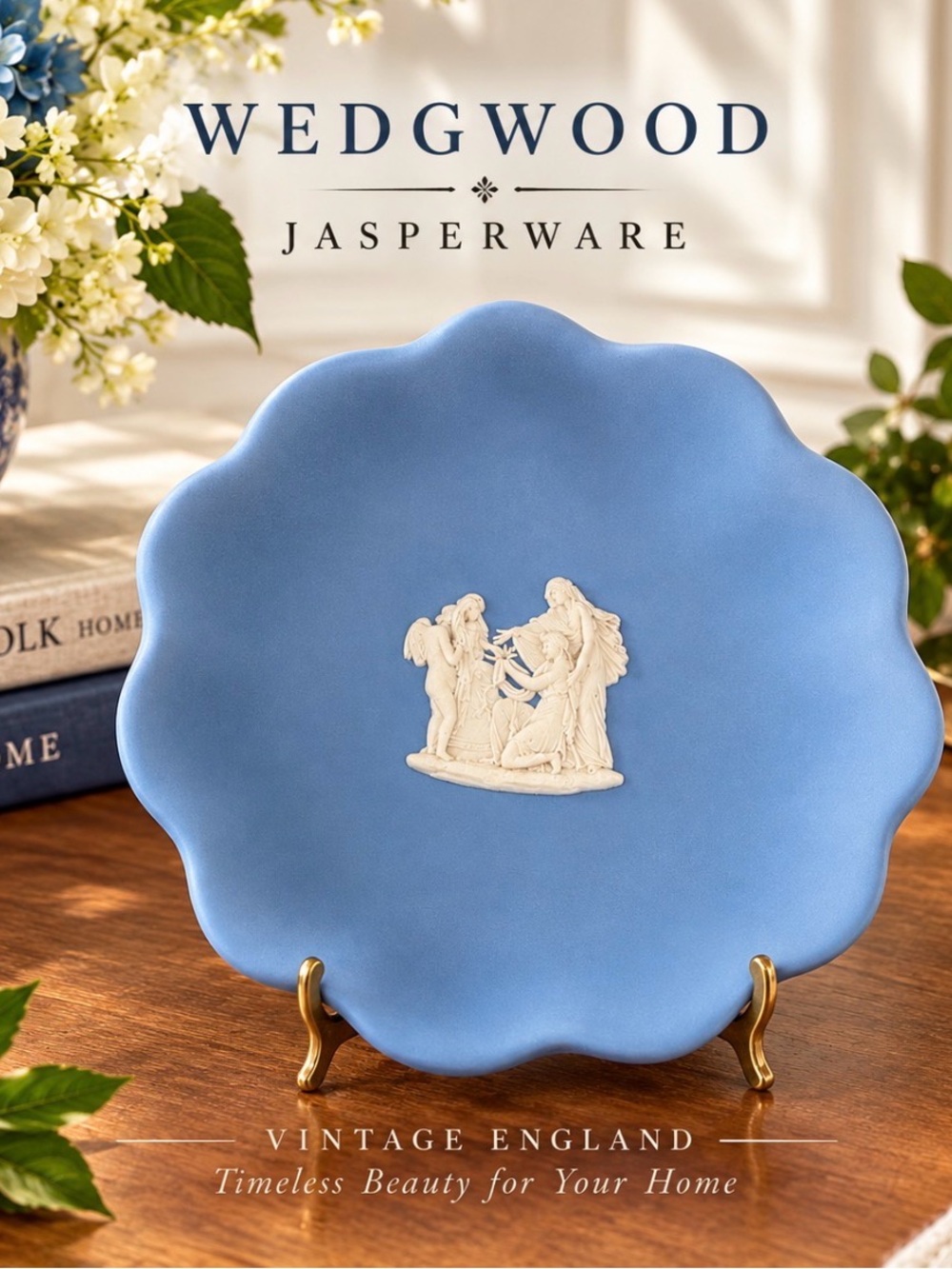 Wedgwood Blue Jasperware Scalloped Relief Plate